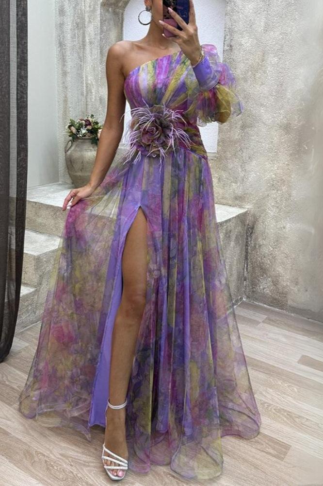 KAYLA™ - One-Shoulder Floral Maxi Dress - Bandorial