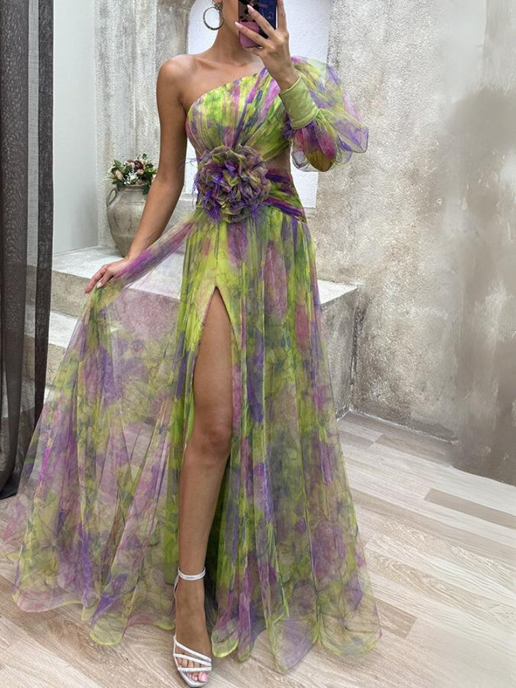 KAYLA™ - One-Shoulder Floral Maxi Dress - Bandorial