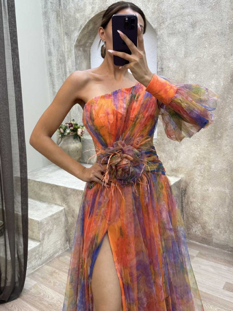 KAYLA™ - One-Shoulder Floral Maxi Dress - Bandorial