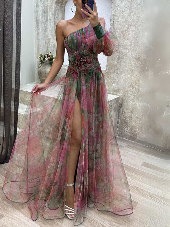 KAYLA™ - One-Shoulder Floral Maxi Dress - Bandorial
