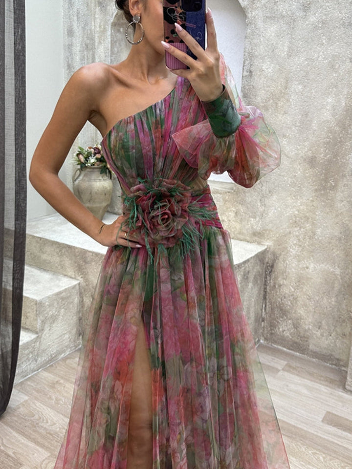 KAYLA™ - One-Shoulder Floral Maxi Dress - Bandorial